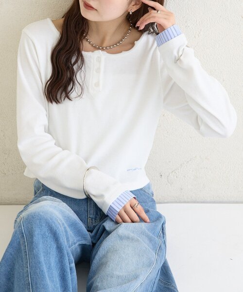 mystic（ミスティック） tシャツ ヘンリーネックチビロンT レディース