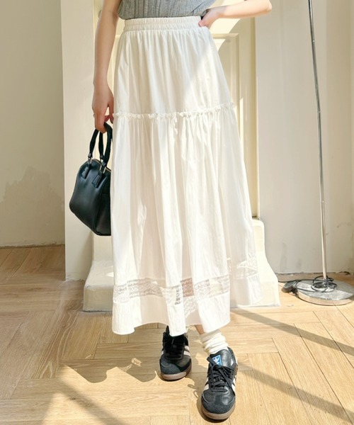 Ada. ロング スカート 裾シアー レース 切り替え デザイン ロング