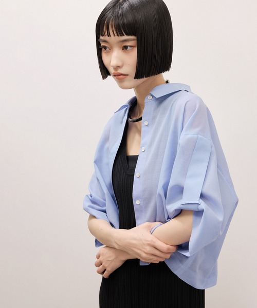 ブラウス シャツ TWシアートロクロップドシャツ/接触冷感/防シワ レディースの画像