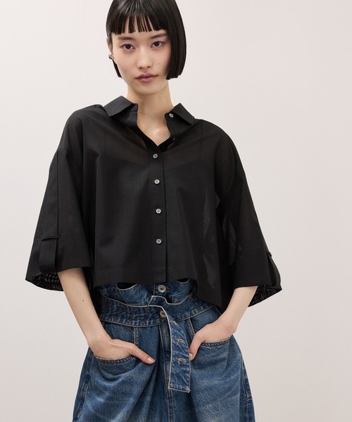 ブラウス シャツ TWシアートロクロップドシャツ/接触冷感/防シワ レディースの画像