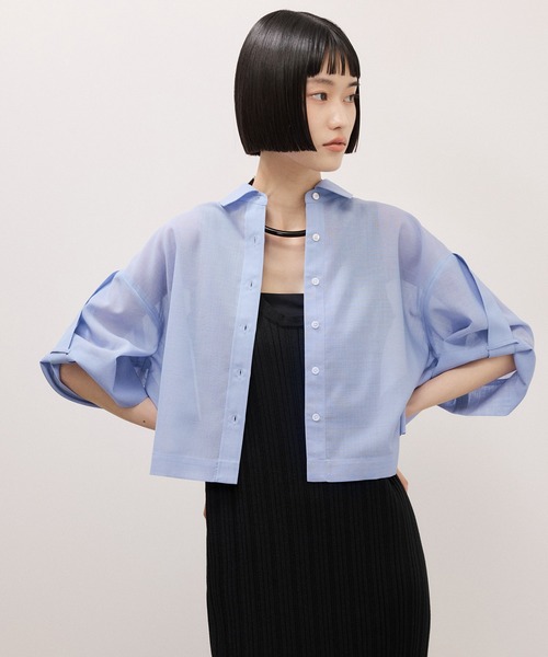 ブラウス シャツ TWシアートロクロップドシャツ/接触冷感/防シワ レディースの画像