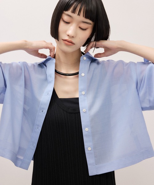 ブラウス シャツ TWシアートロクロップドシャツ/接触冷感/防シワ レディースの画像