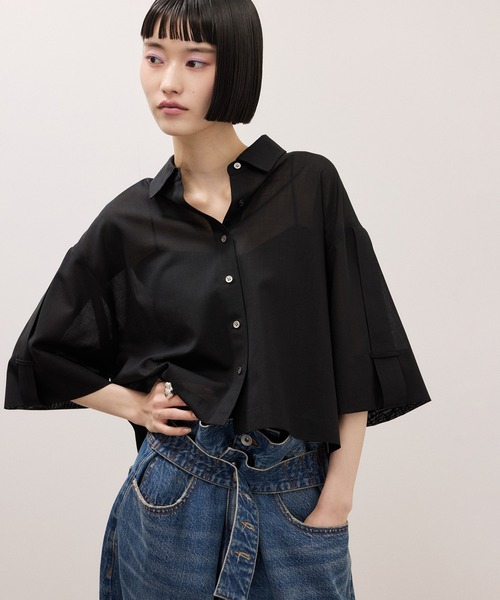 ブラウス シャツ TWシアートロクロップドシャツ/接触冷感/防シワ レディースの画像