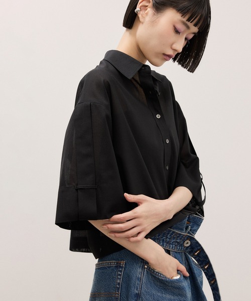 ブラウス シャツ TWシアートロクロップドシャツ/接触冷感/防シワ レディースの画像