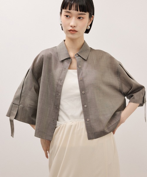 ブラウス シャツ TWシアートロクロップドシャツ/接触冷感/防シワ レディースの画像