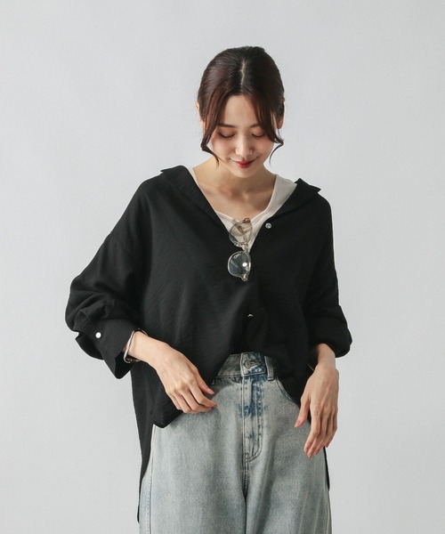 「GLOBAL WORK」 長袖シャツ LARGE ブラック レディース_画像9