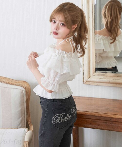 ブラウス シャツ 「Belle Charme」Rose Corsage Frill Blouse レディースの画像
