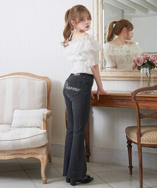 ブラウス シャツ 「Belle Charme」Rose Corsage Frill Blouse レディースの画像