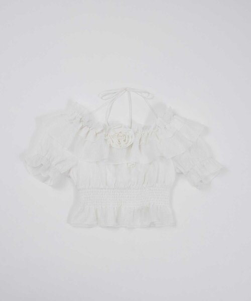 ブラウス シャツ 「Belle Charme」Rose Corsage Frill Blouse レディースの画像