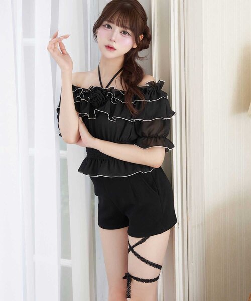 ブラウス シャツ 「Belle Charme」Rose Corsage Frill Blouse レディースの画像