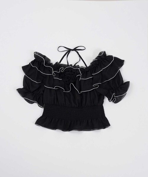 ブラウス シャツ 「Belle Charme」Rose Corsage Frill Blouse レディースの画像