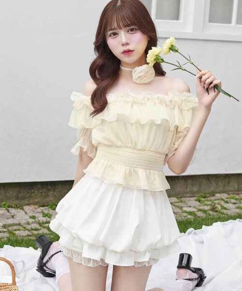 ブラウス シャツ 「Belle Charme」Rose Corsage Frill Blouse レディースの画像