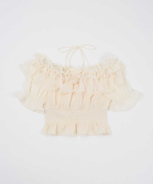 ブラウス シャツ 「Belle Charme」Rose Corsage Frill Blouse レディースの画像
