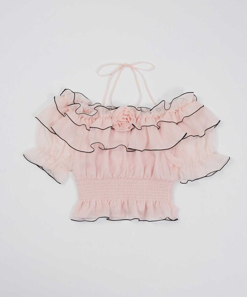 ブラウス シャツ 「Belle Charme」Rose Corsage Frill Blouse レディースの画像