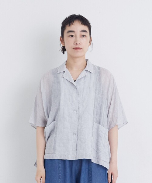 ブラウス シャツ 半袖 「FAVE」シャーリングオープンカラーシャツジャケット レディース | conges payes ADIEU TRISTESSE | 06