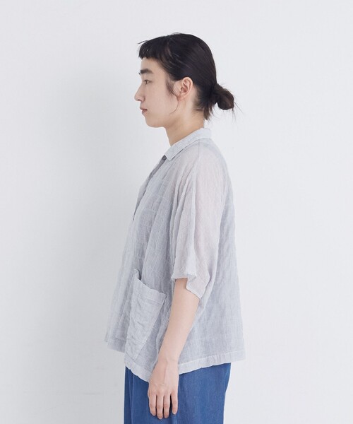 ブラウス シャツ 半袖 「FAVE」シャーリングオープンカラーシャツジャケット レディース | conges payes ADIEU TRISTESSE | 07