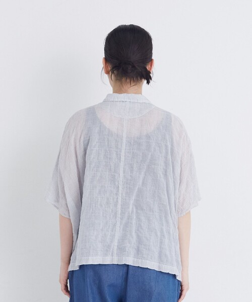ブラウス シャツ 半袖 「FAVE」シャーリングオープンカラーシャツジャケット レディース | conges payes ADIEU TRISTESSE | 08
