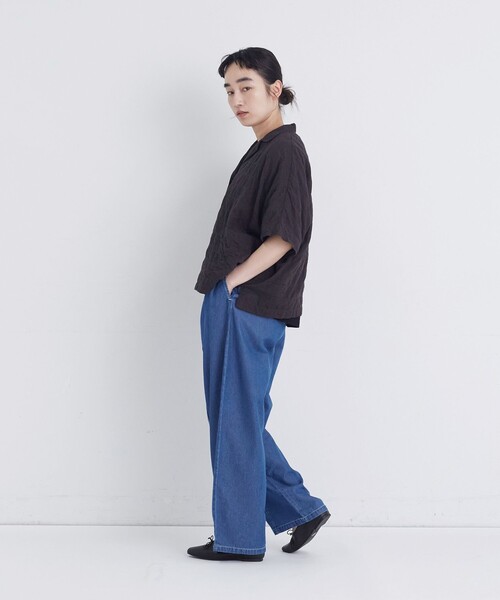 ブラウス シャツ 半袖 「FAVE」シャーリングオープンカラーシャツジャケット レディース | conges payes ADIEU TRISTESSE | 10