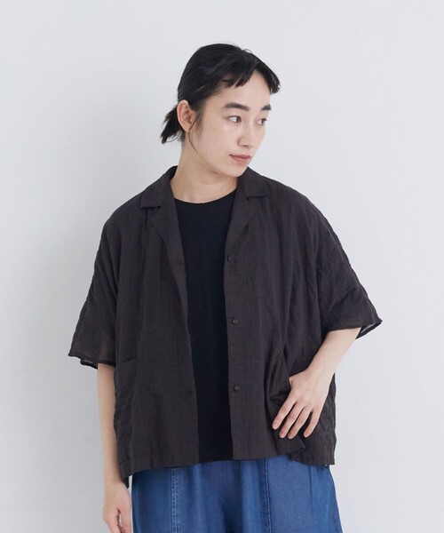 ブラウス シャツ 半袖 「FAVE」シャーリングオープンカラーシャツジャケット レディース | conges payes ADIEU TRISTESSE | 12