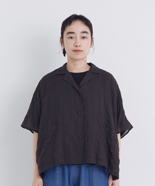 ブラウス シャツ 半袖 「FAVE」シャーリングオープンカラーシャツジャケット レディース | conges payes ADIEU TRISTESSE | 13