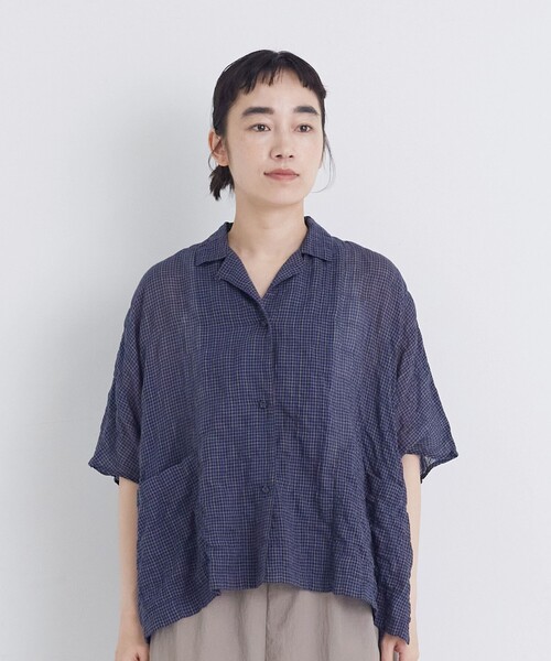 ブラウス シャツ 半袖 「FAVE」シャーリングオープンカラーシャツジャケット レディース | conges payes ADIEU TRISTESSE | 20