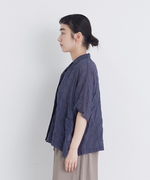 ブラウス シャツ 半袖 「FAVE」シャーリングオープンカラーシャツジャケット レディース | conges payes ADIEU TRISTESSE | 21
