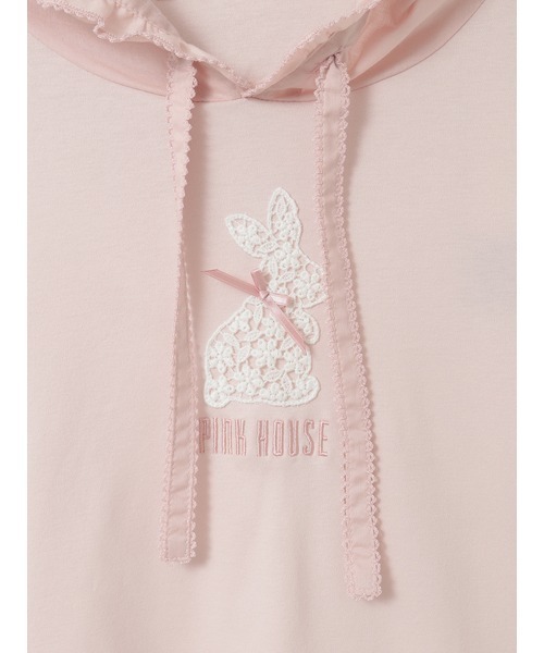 PINK HOUSE（ピンクハウス） tシャツ 半袖 レースうさぎアップリケ付き
