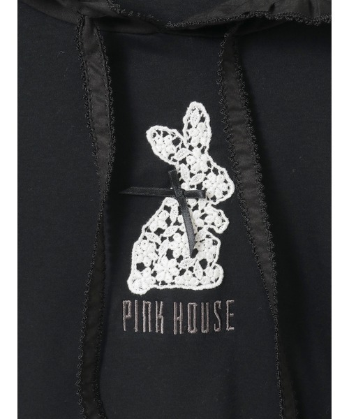 ★新品★　ピンクハウス　長袖カットソー　黒　Lサイズ　クマとウサギ　マーガレット PINK HOUSE（ピンクハウス） tシャツ 半袖 レースうさぎアップリケ付き