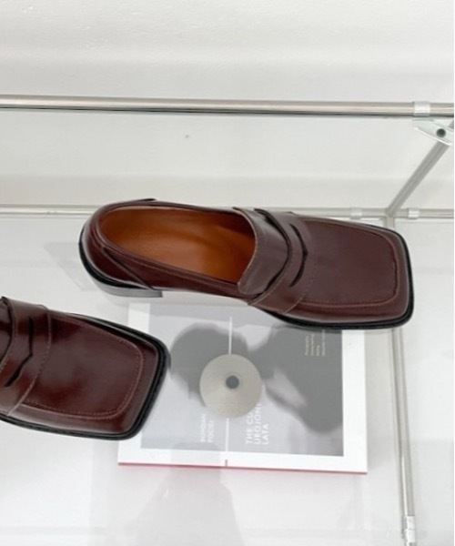 【未使用・美品】didot.showroom スクエアヒールローファー ブラウン Didot.showroom ローファー スクエアヒールローファー