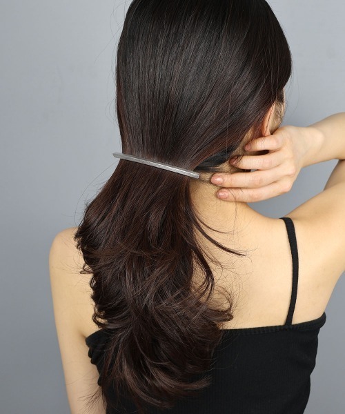 上品モード感★光沢×マット【HERMES】ヘアクリップ バレッタ CEMO NEMO ヘアクリップ マットメタル 立体 ロング スティック