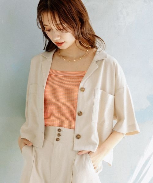mysty woman（ミスティウーマン） ブラウス シャツ 半袖 開襟ショート