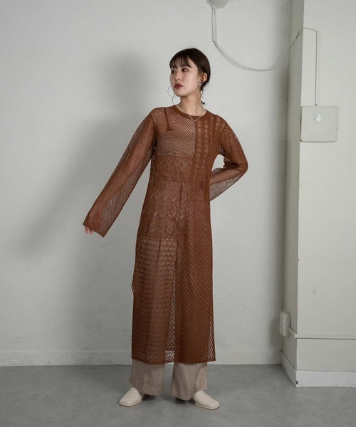 Amiur ワンピース back v open patchwork ops レディース