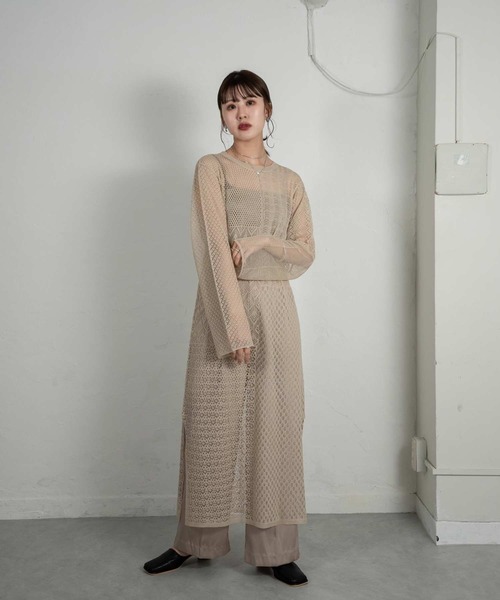 Amiur ワンピース back v open patchwork ops レディース