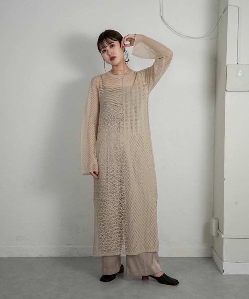 Amiur ワンピース back v open patchwork ops レディース