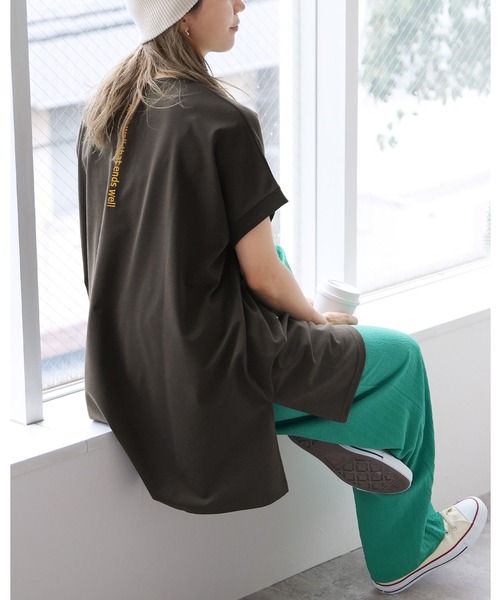 reca（レカ） tシャツ 半袖 バッグロゴ刺繍ワイドチュニックTシャツ