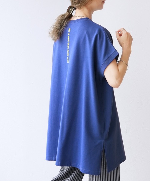 27735✨45R インディゴ ゆったり ボックス カットソー ワイド R刺繍 reca（レカ） tシャツ 半袖 バッグロゴ刺繍ワイドチュニックTシャツ