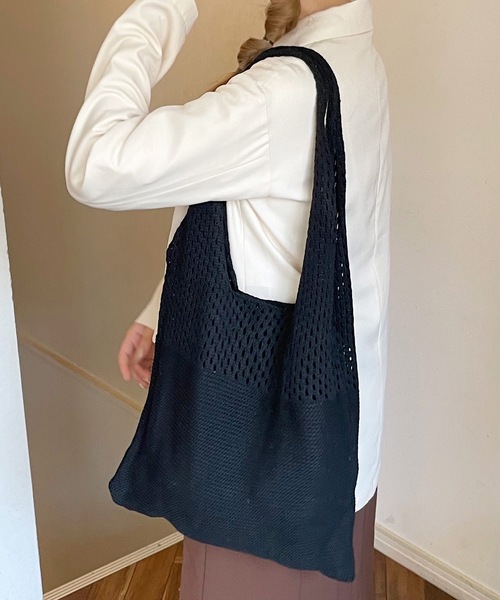 【関税込み】SALE◆DUTY FREE ニットメッシュ バッグ shopnikoniko トートバッグ トライアングル ニット編み メッシュ