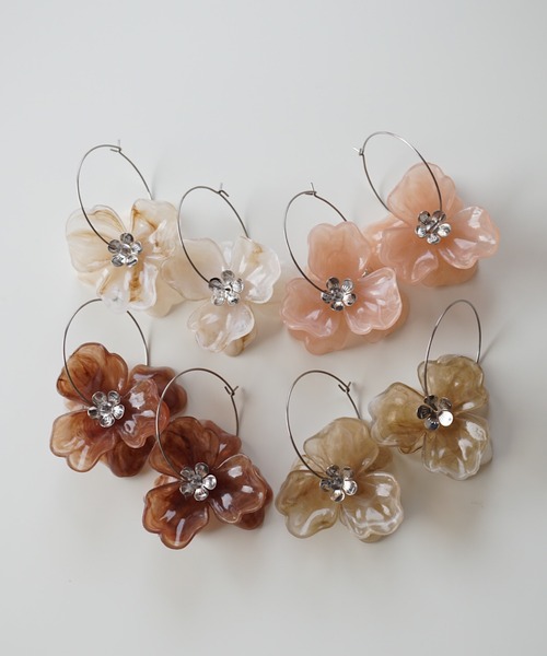 CERCA ピアス jolie minette/ビックフラワー シルバー フープ