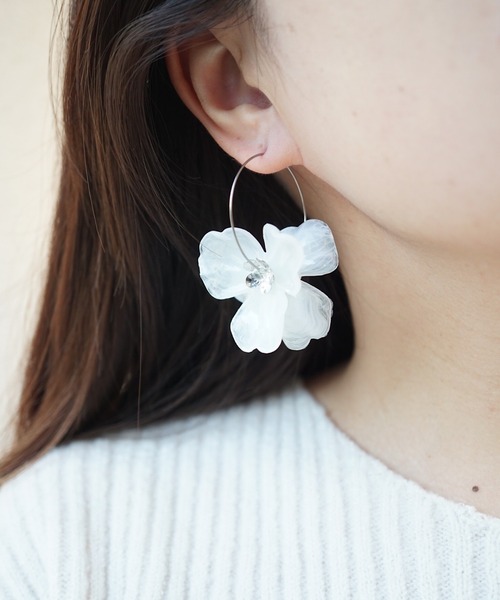 CERCA ピアス jolie minette/ビックフラワー シルバー フープ