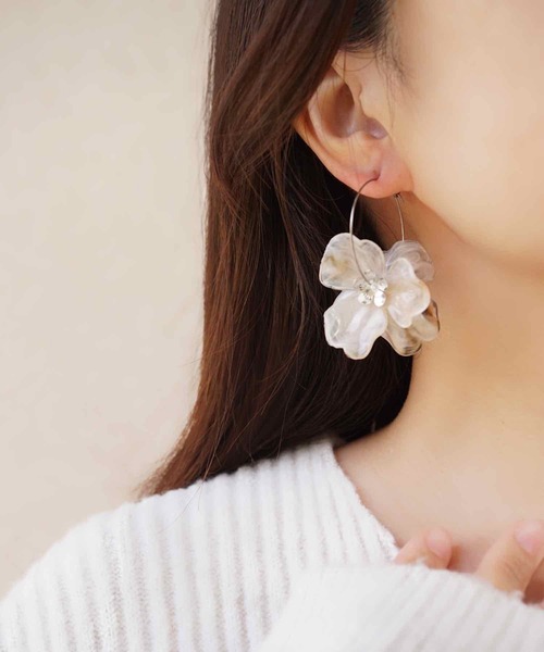 CERCA ピアス jolie minette/ビックフラワー シルバー フープ
