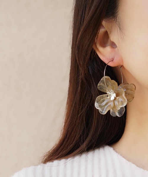 CERCA ピアス jolie minette/ビックフラワー シルバー フープ
