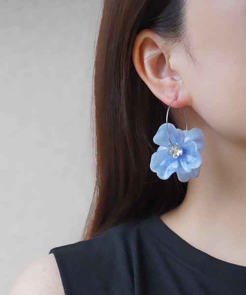 CERCA ピアス jolie minette/ビックフラワー シルバー フープ
