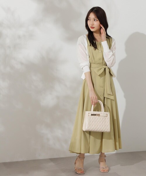 シャツワンピース Vネック コルセットウエスト フレンチ 上品 PROPORTION BODY DRESSING ワンピース Vネックシャツワンピース