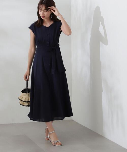 シャツワンピース Vネック コルセットウエスト フレンチ 上品 PROPORTION BODY DRESSING ワンピース Vネックシャツワンピース