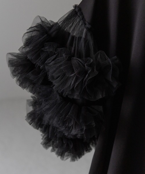 tシャツ 「 ２color 」フリルスリーブボリュームチュールドッキングトップス ／ frill sleeve voluminous tulle me+em select tシャツ 「 2color 」フリルスリーブボリューム