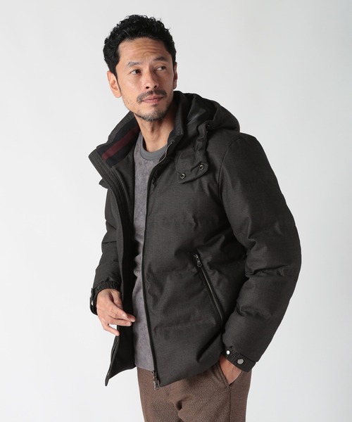 メンズビギ men's bigi 光沢 肉厚 ダウンジャケット ブラウン M MEN'S BIGI ダウンジャケット ダウン TRドビー3Dピンチェック