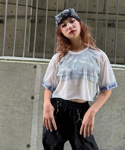 RandS/R tシャツ 袖ロゴメッシュT キッズ 子供服 女の子