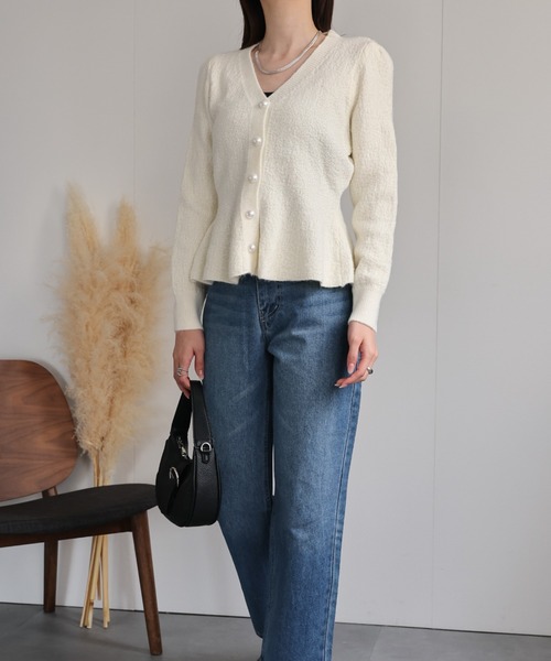 sakishimatokyo カーディガン パールボタンパフスリーブ ラメ