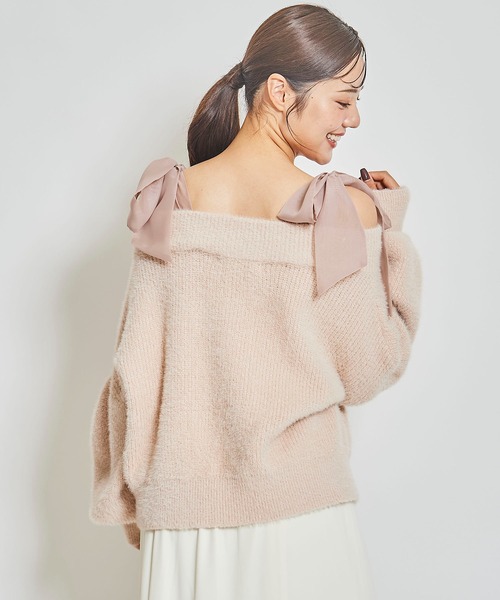 31 Sons de mode - 【オシャレ⭐31 sons de mode】青　リボン　ニット　サイズ36 セール】シアーリボン付きニット（ニット/セーター）｜31 Sons