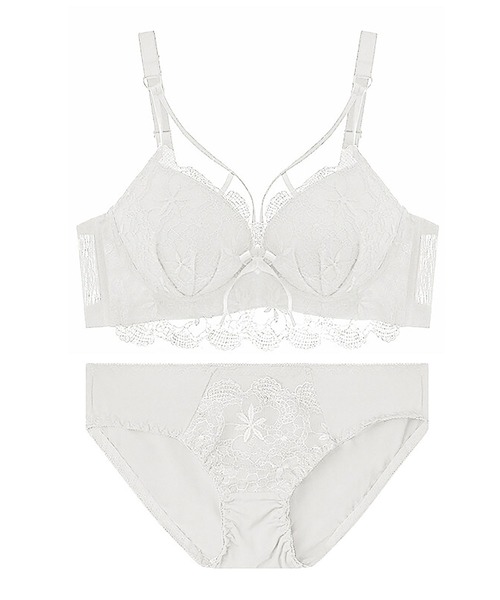 Asterellivi ブラジャー ショーツセット レース ダブルストライプ ブラ